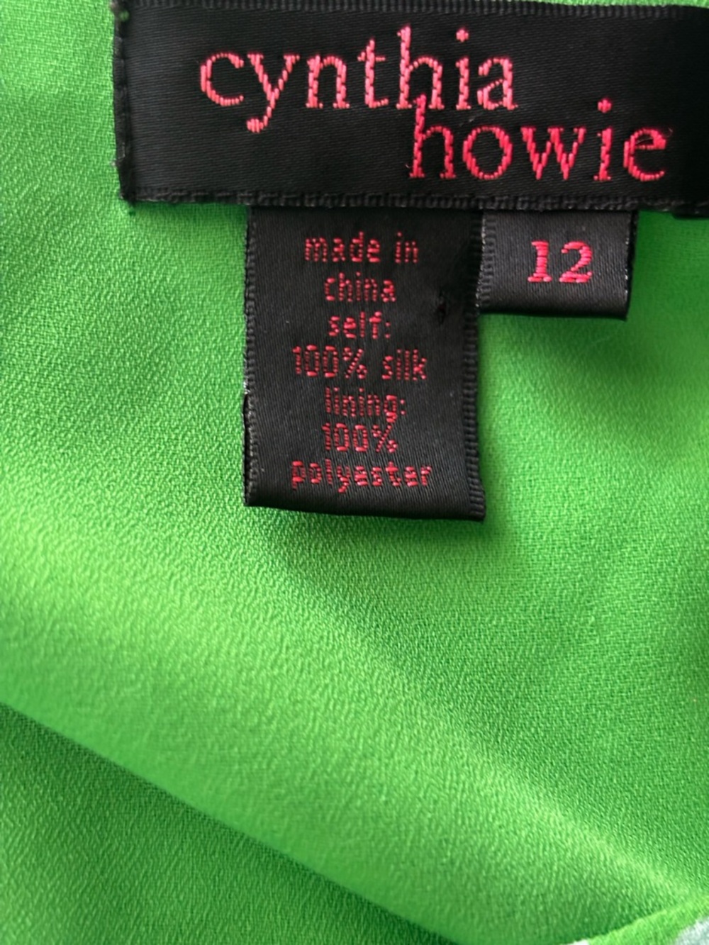 CYNTHIA HOWIE 100% Silk Sleeveless Green Dot Print Maxi Dress Fit & Flare Sz 12 - Picture 10 of 11